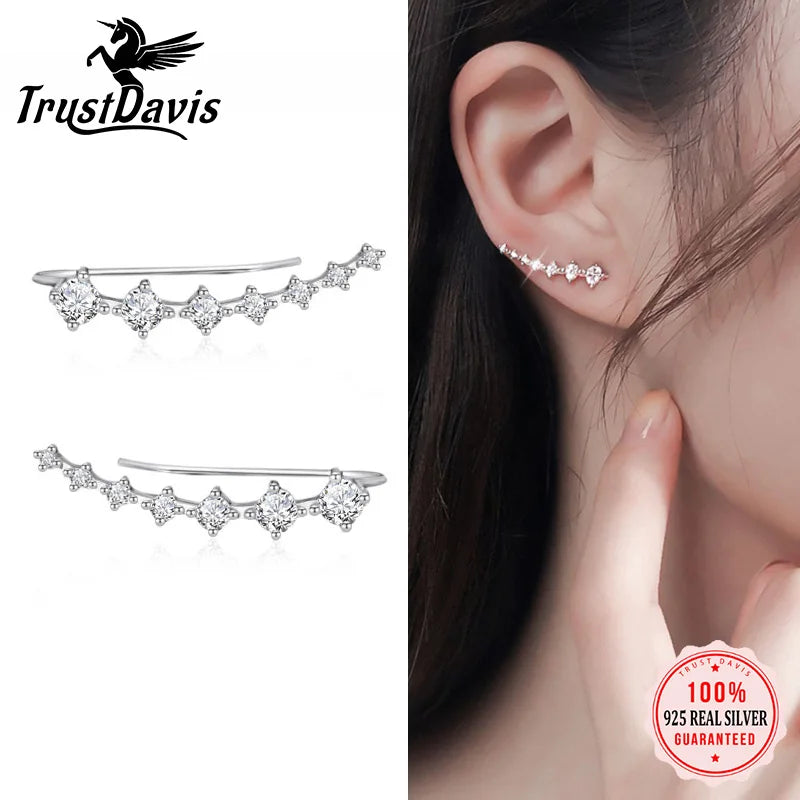 Trustdavis Real 925 Sterling Silver Fashion Sweet Geometric Arc Dazzling CZ Stud Earrings For Women Wedding Fine Jewelry DA2407